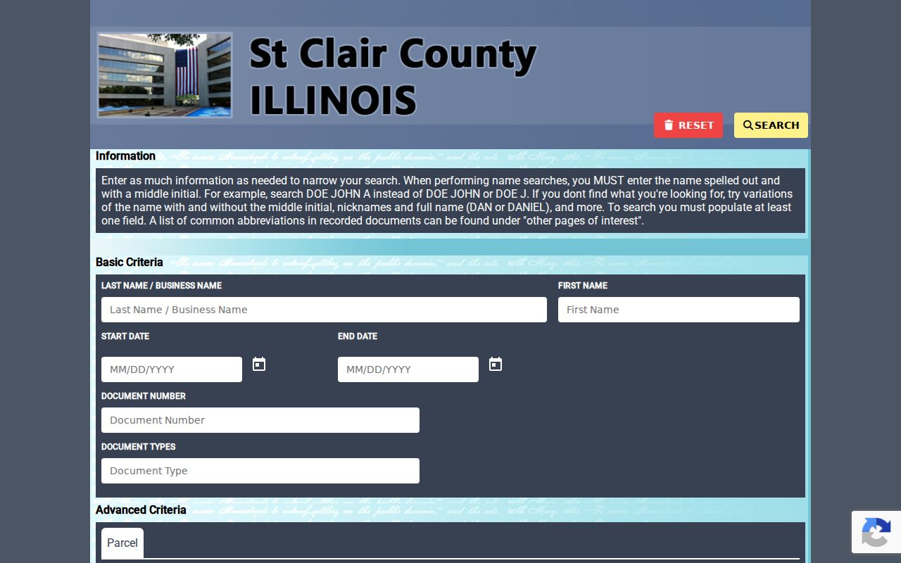 St. Clair County Recorder AVA deed index for Belleville name and parcel searches