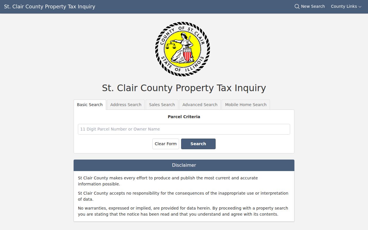 St. Clair County assessor search tabs used for Belleville parcel records