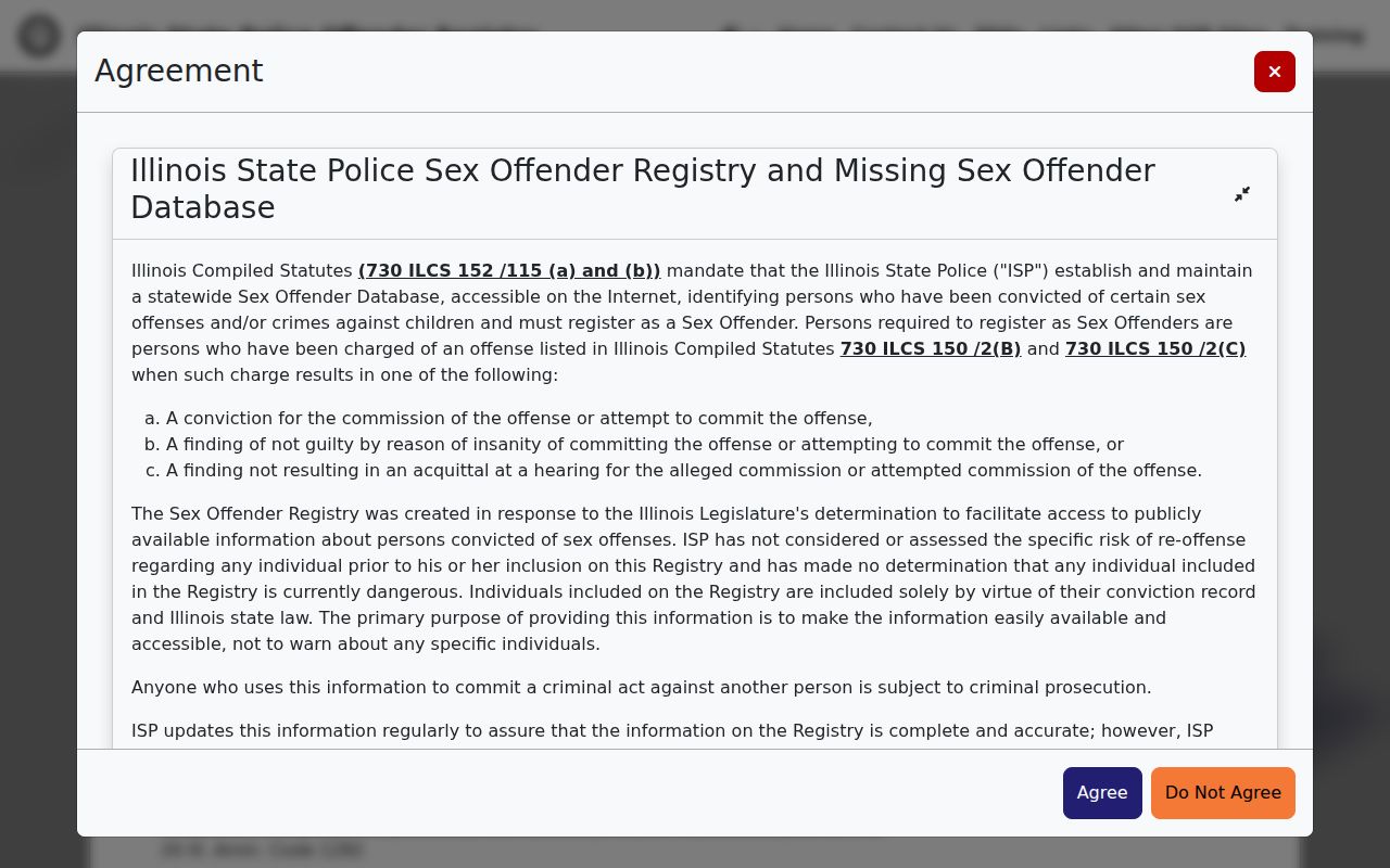 Illinois State Police registry entry screen used in Belleville