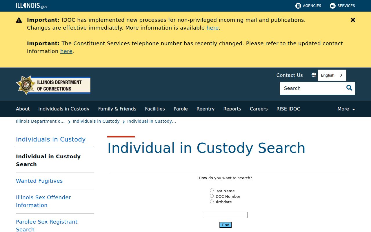 Illinois Department of Corrections inmate search for Belleville research